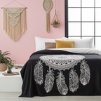 Black & White Double Bed Spread / Wall Art - Dream Catcher