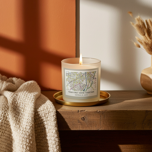 Personalised Present Day Map Vanilla Jar Candle | A Unique Gift for Any Home - Artfully Curated Creations and identify whats in the image