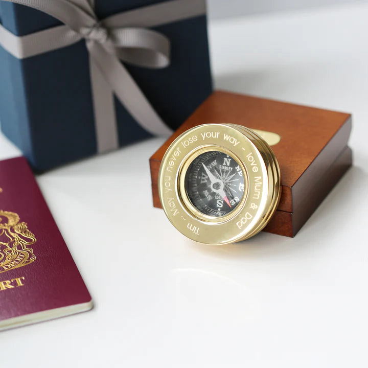 Personalised Handcrafted Compass With Timber Box | Modern Font Engraving | A Personal Gift