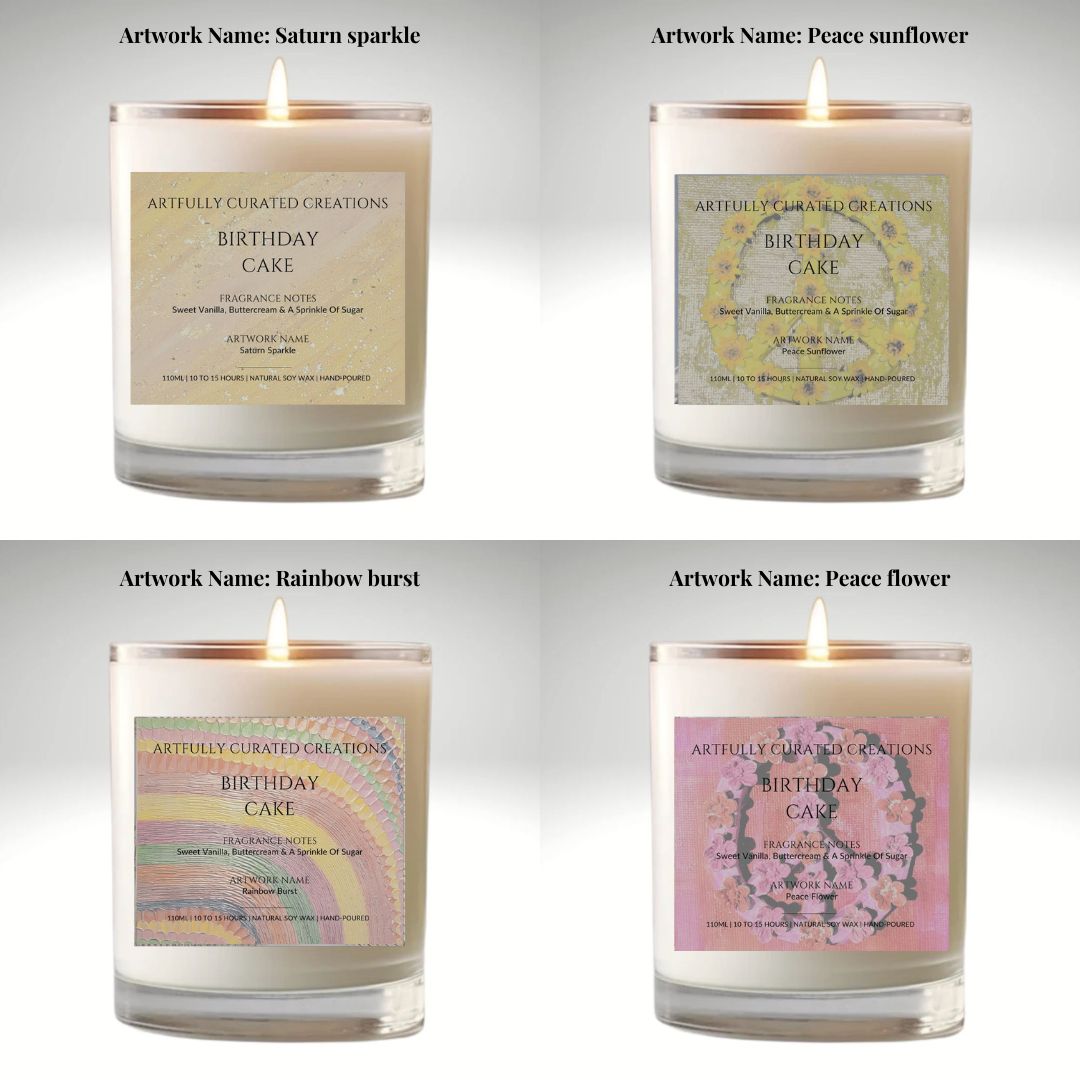 Art Candle Original Artwork Scented Soy Wax in clear glass | Handmade Gift | Wedding Favour | Elegant Home Décor | Luxury Party Bag - Artfully Curated Creations and identify whats in the image
