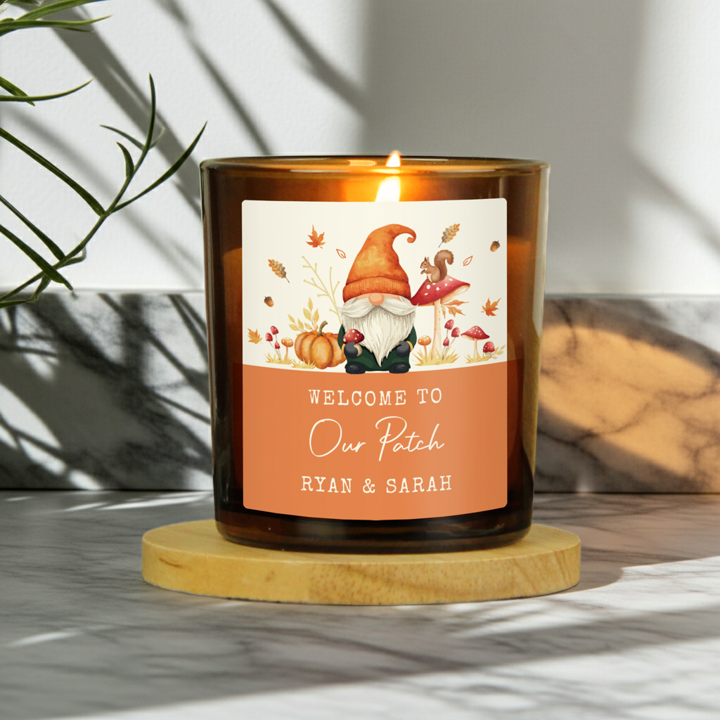 Personalised Amber Glass Vanilla Candle Jar | Custom Autumn & Halloween Gift - Artfully Curated Creations and identify whats in the image