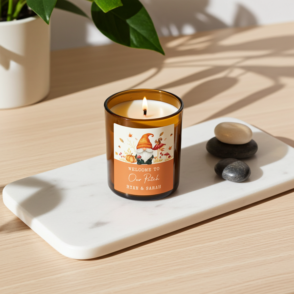 Personalised Amber Glass Vanilla Candle Jar | Custom Autumn & Halloween Gift - Artfully Curated Creations and identify whats in the image