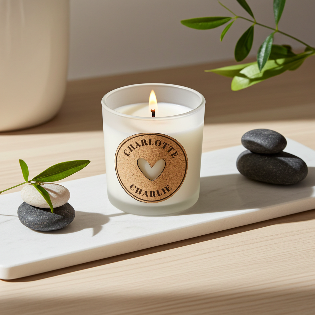 Personalised Heart Vanilla Scented Jar Candle | Custom Cork Label Gift - Artfully Curated Creations and identify whats in the image