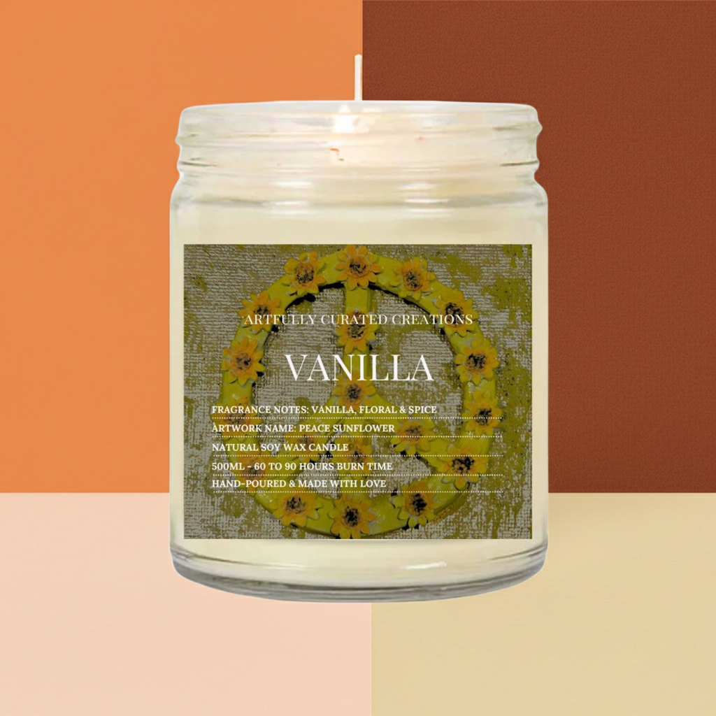 Art Soy Candle in Clear Glass Jar Handmade Scented Candle with Original Clay Artwork, Earthy Fragrance, wedding favour, Minimalist Home Décor - Artfully Curated Creations and identify whats in the image