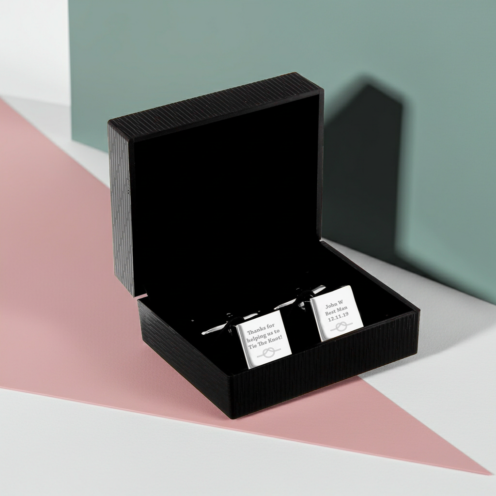 Personalised ‘Tie the Knot’ Cufflinks | Engraved Wedding Gift Box - Artfully Curated Creations and identify whats in the image