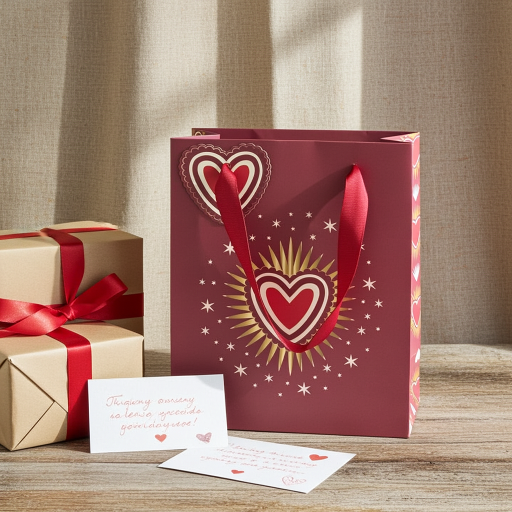 Sacred Heart Gift Bag | 23cm Paper Gift Bag for Valentine’s Day | Bold Red Heart Design | Love‑Themed Gift Packaging