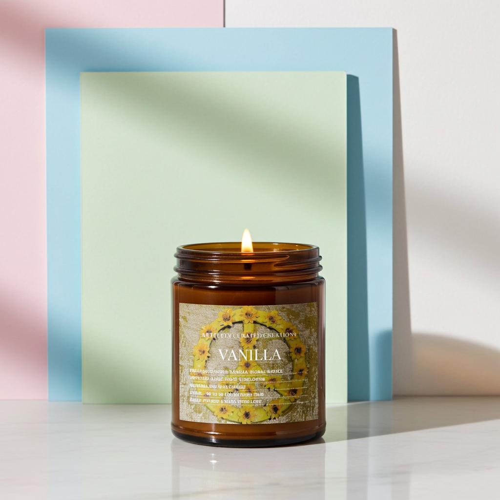 Art Candle Original Clay Artwork Scented Soy Wax in Amber Jar, Handmade Gift, Wedding Favor, Unique Home Décor Candle, Luxury Party Bag Gift - Artfully Curated Creations and identify whats in the image