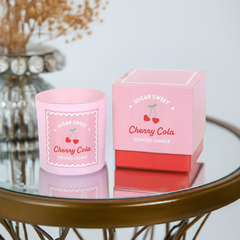 Sugar Sweet Cherry Cola Scented Candle Pink Jar with Gift Box Sweet Romantic Gift, Nostalgic Fragrance, 30-Hour Burn Time