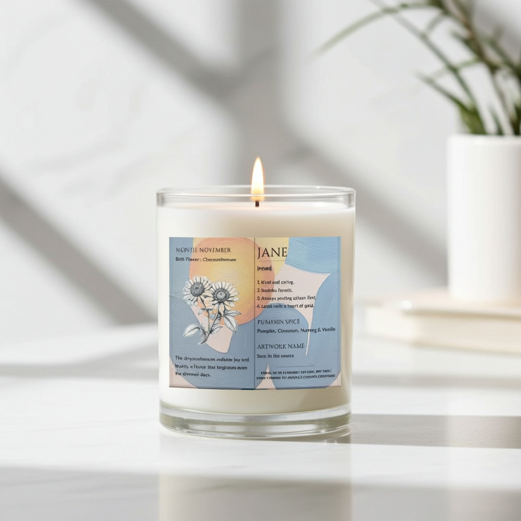 The Definition of you birth flower customisable scented artwork candle transparent Jar | Handmade | A personal gift - Artfully Curated Creations and identify whats in the image