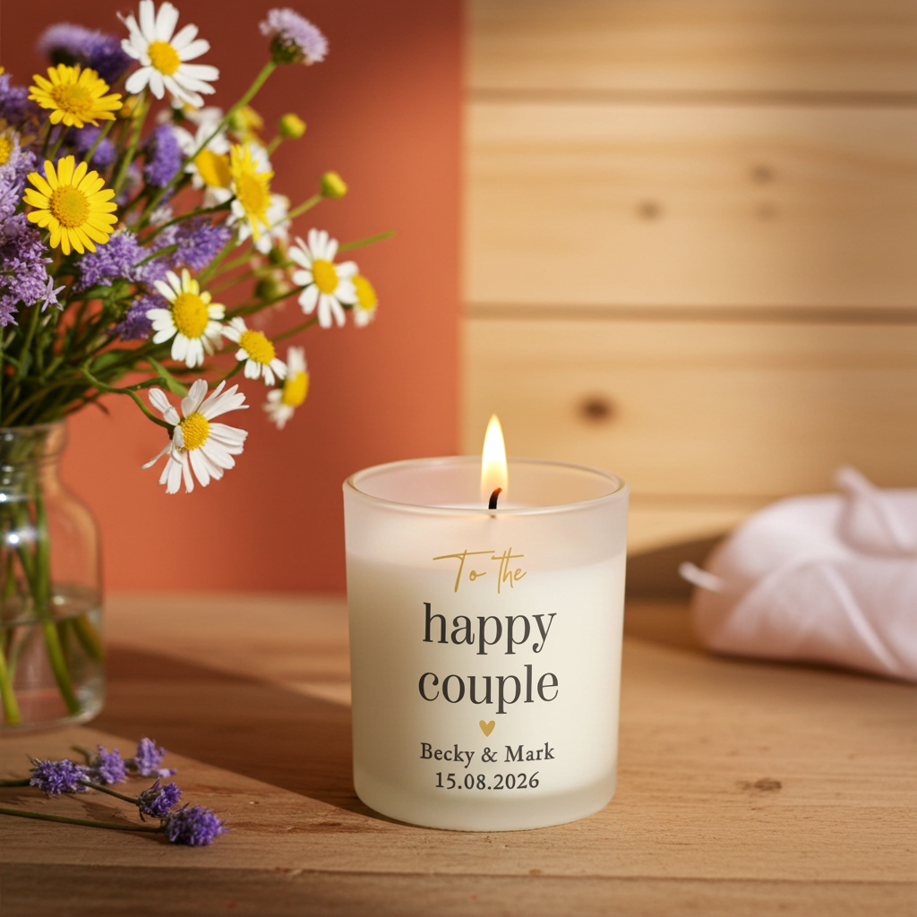 Personalised Black & Gold Frosted Candle | Custom Message Gift for Weddings & Anniversaries