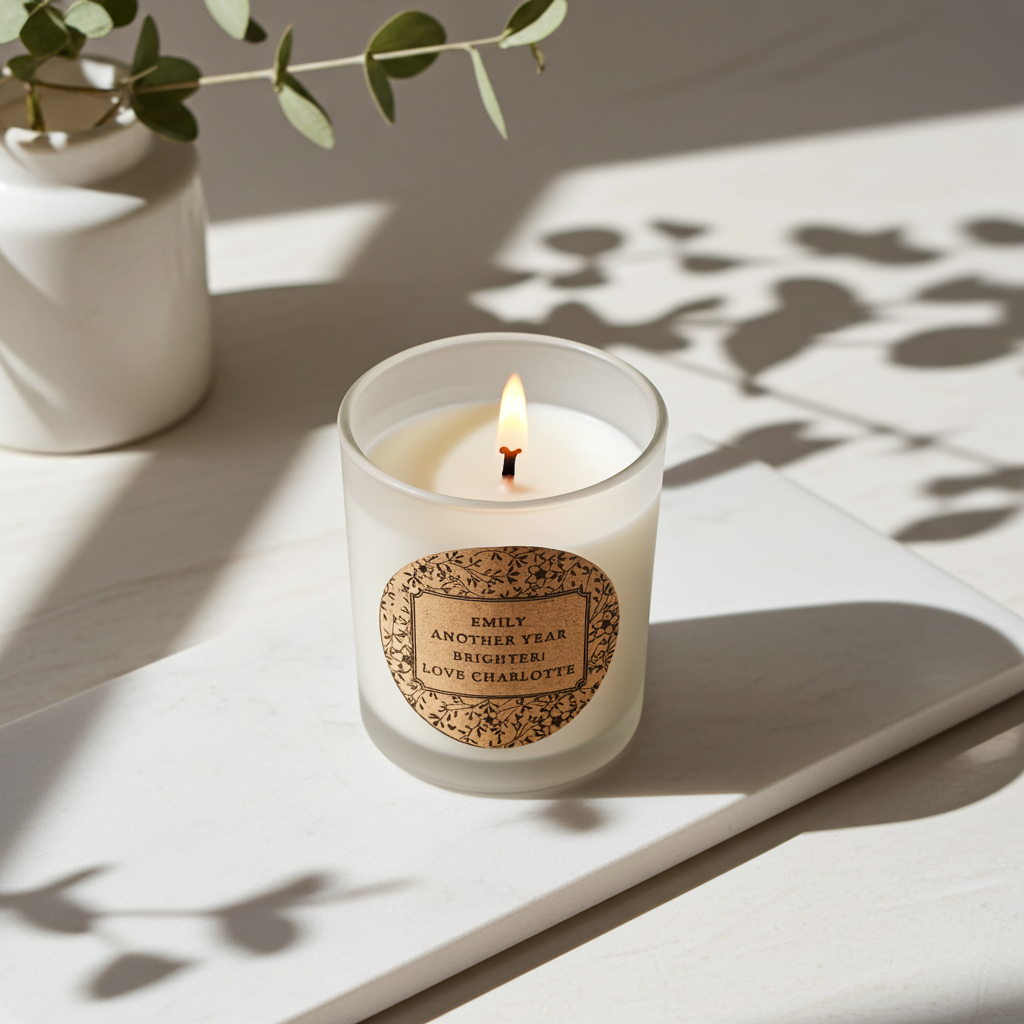 Personalised Floral Vanilla Scented Jar Candle | Custom Cork Label Gift - Artfully Curated Creations and identify whats in the image