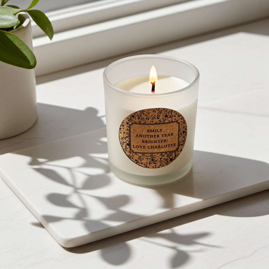 Personalised Floral Vanilla Scented Jar Candle | Custom Cork Label Gift - Artfully Curated Creations and identify whats in the image