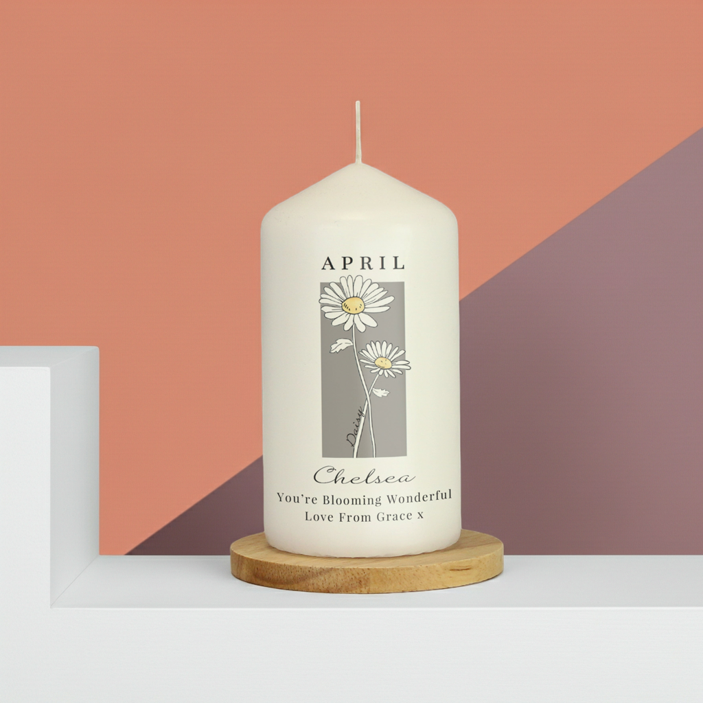 Personalised Birth Flower Pillar Candle | Handmade | A personal gift - Artfully Curated Creations and identify whats in the image