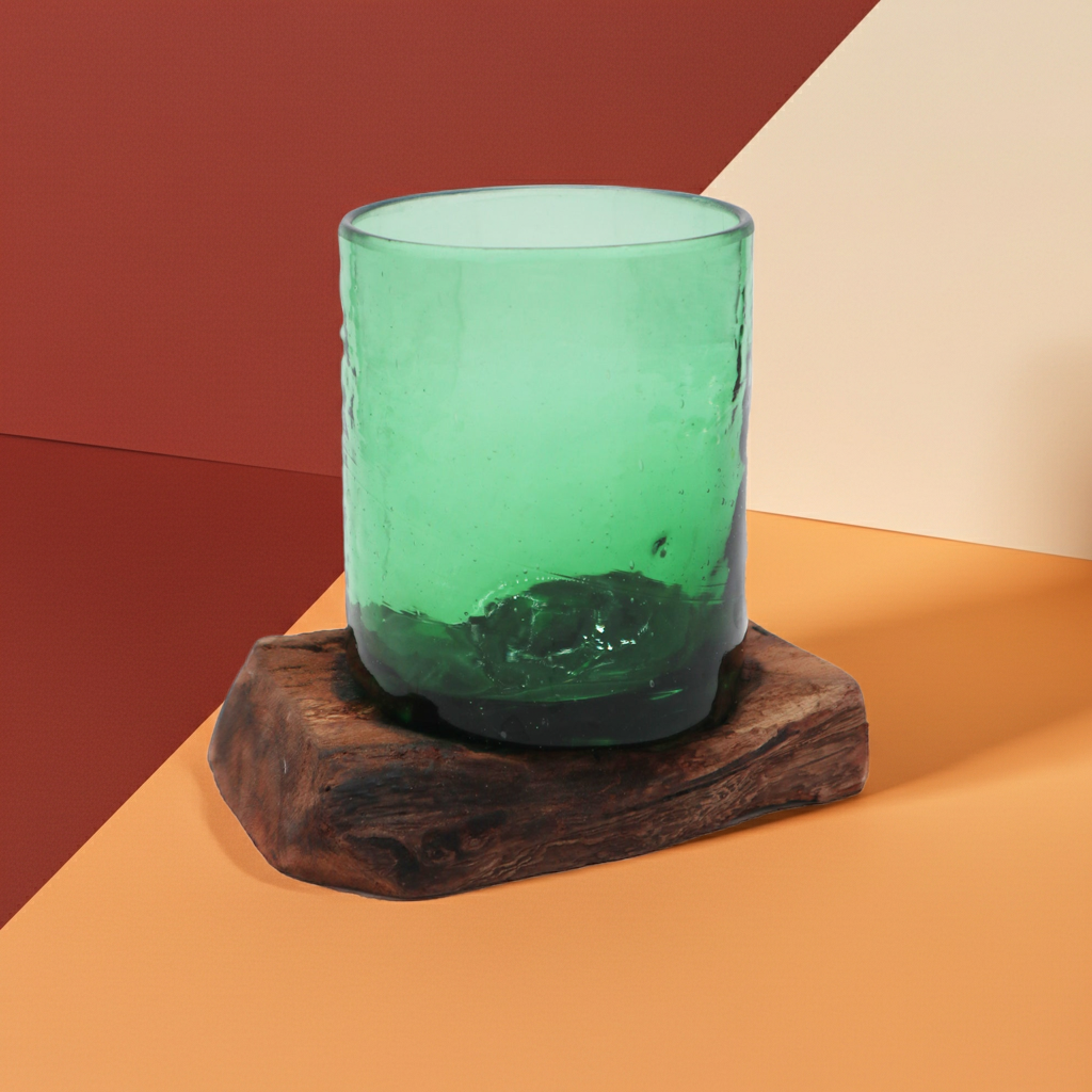 Molton Recycled Beer Bottle Glass On Wooden Stand