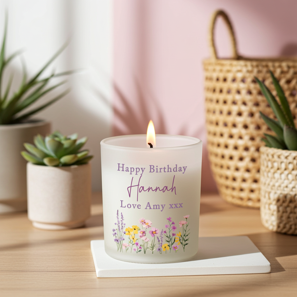 Personalised Wild Flower Jar Candle | Custom Message Gift for Any Occasion - Artfully Curated Creations and identify whats in the image