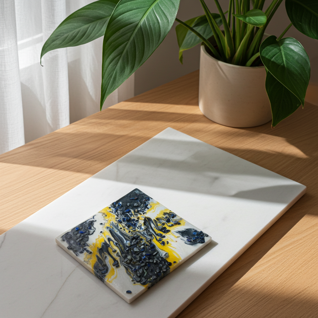 “Midnight Bloom” | Black, Gold & Pearl Resin Art with Lapis Lazuli Gemstones | Imperfectly Perfect Handmade Wooden Canvas - Artfully Curated Creations and identify whats in the image