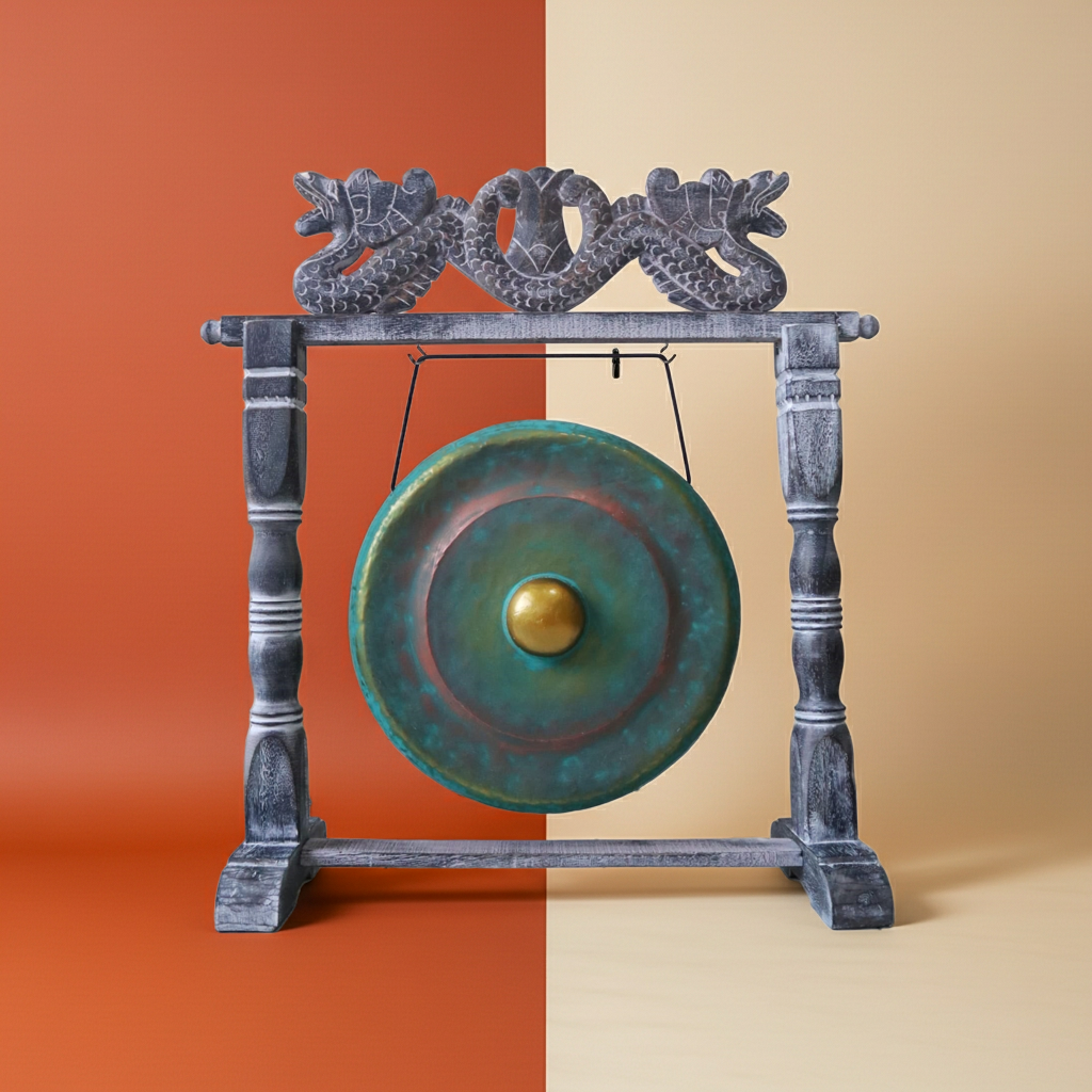 Antique Style Greenwashed Gong - Artfully Curated Creations and identify whats in the image