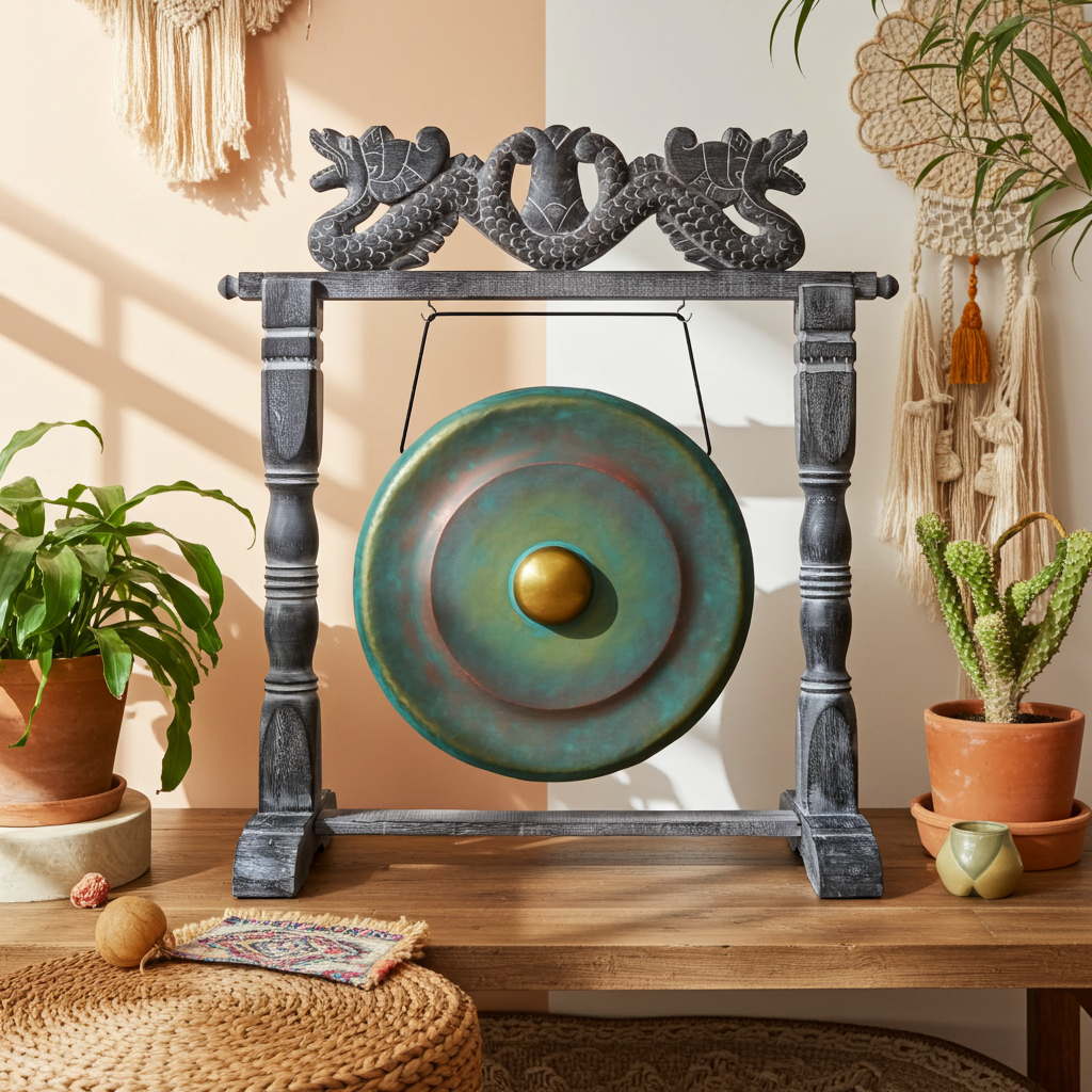 Antique Style Greenwashed Gong - Artfully Curated Creations and identify whats in the image