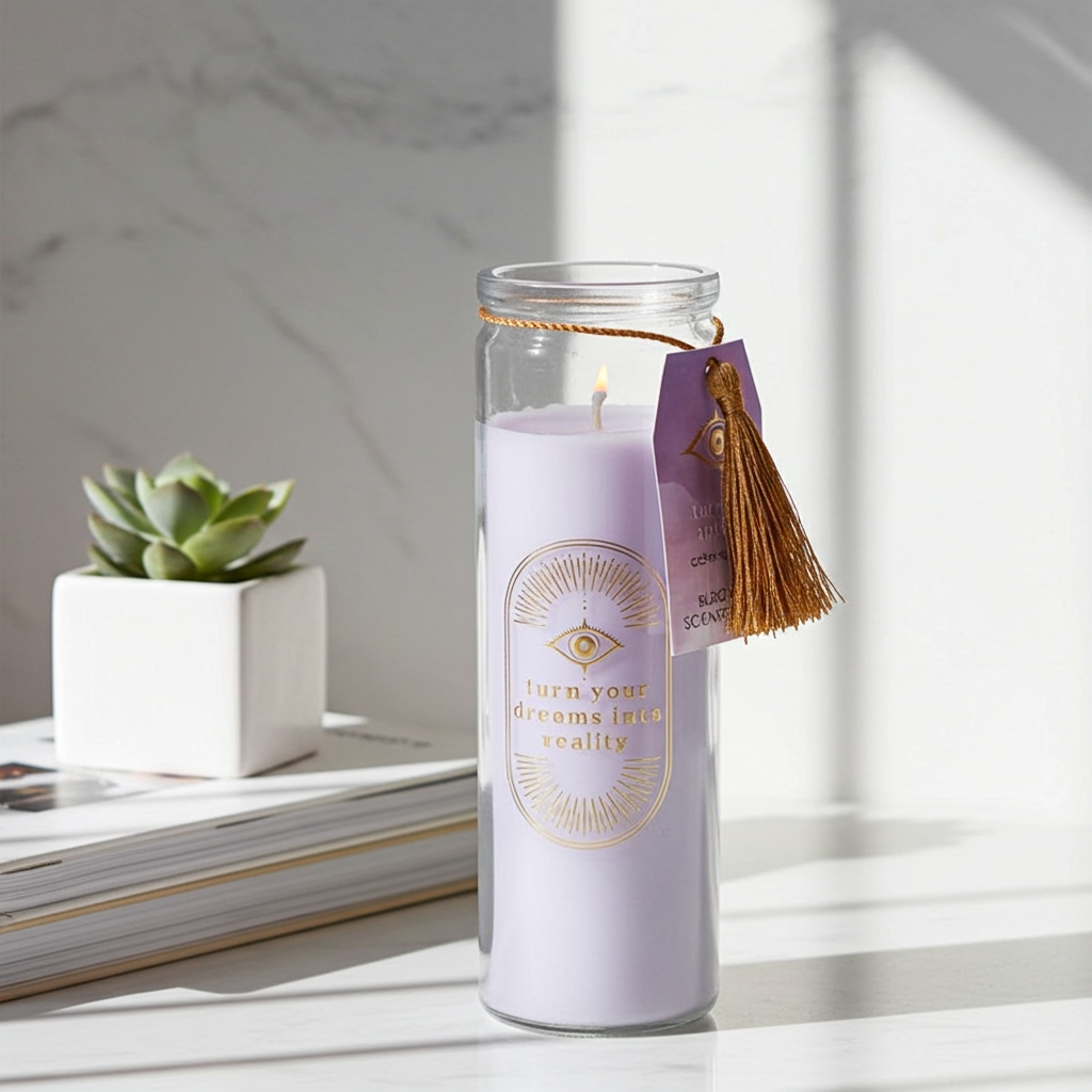 Blackberry Amethyst Crystal Candle Gift Housewarming Gift 50-Hour Scented Tube Candle for Manifestation & Meditation Self Care with Crystals