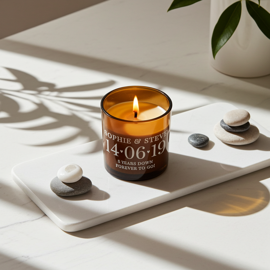 Personalised  Date Amber Glass Vanilla Candle Jar | Wedding & Anniversary Keepsake