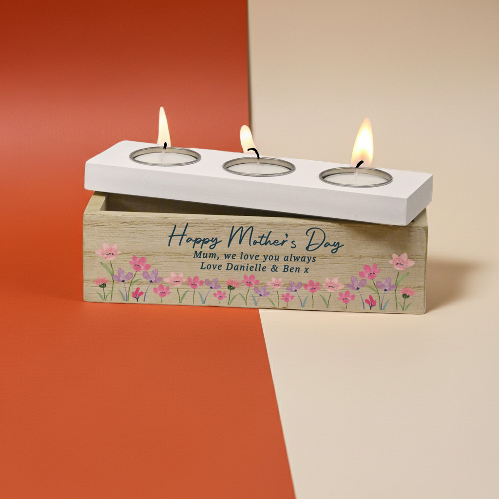 Personalised Shabby Chic Floral Tea Light Box | Custom Message Wooden Gift - Artfully Curated Creations and identify whats in the image