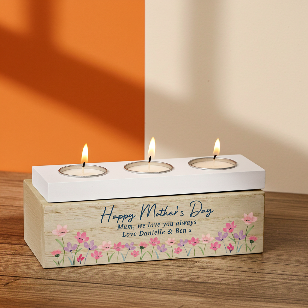 Personalised Shabby Chic Floral Tea Light Box | Custom Message Wooden Gift