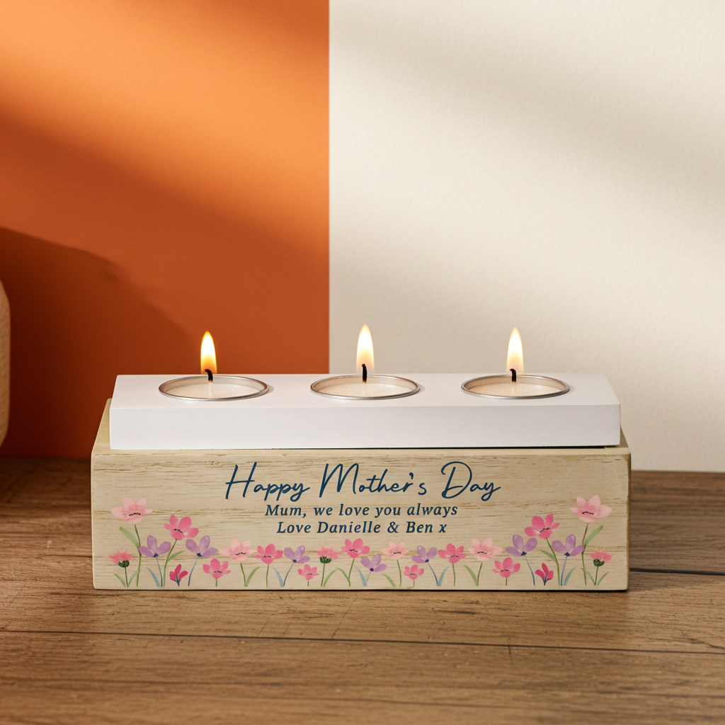 Personalised Shabby Chic Floral Tea Light Box | Custom Message Wooden Gift - Artfully Curated Creations and identify whats in the image