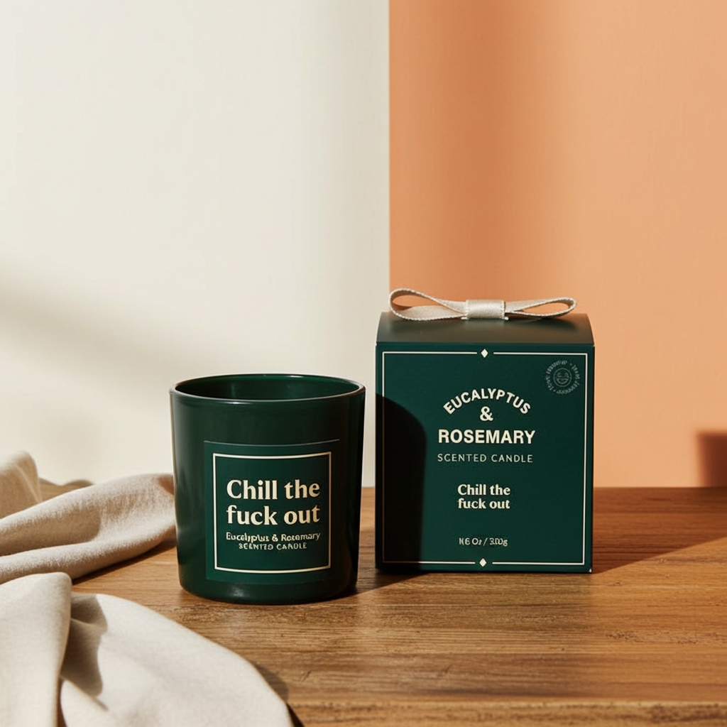 Sweary Candle Eucalyptus & Rosemary Scented Funny Self-Care Gift for Stressed Adults, Chill Out Aromatherapy Jar