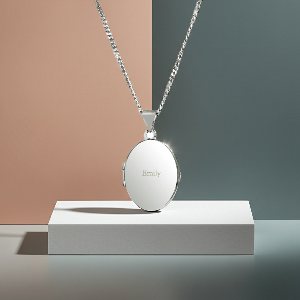 Personalised Sterling Silver Oval Locket | Engraved Name & Photo Keepsake Gift Box