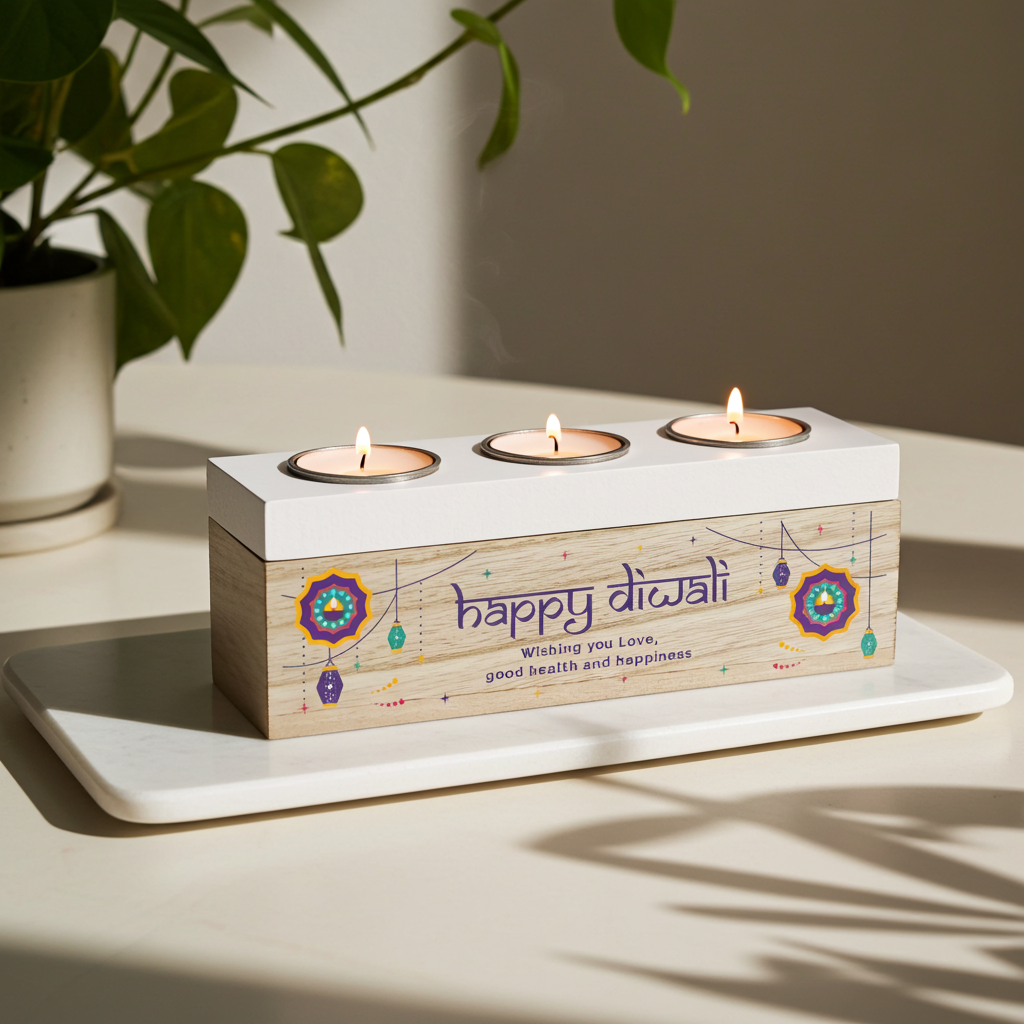 Personalised Triple Tealight Holder – Diwali Gift - Artfully Curated Creations and identify whats in the image