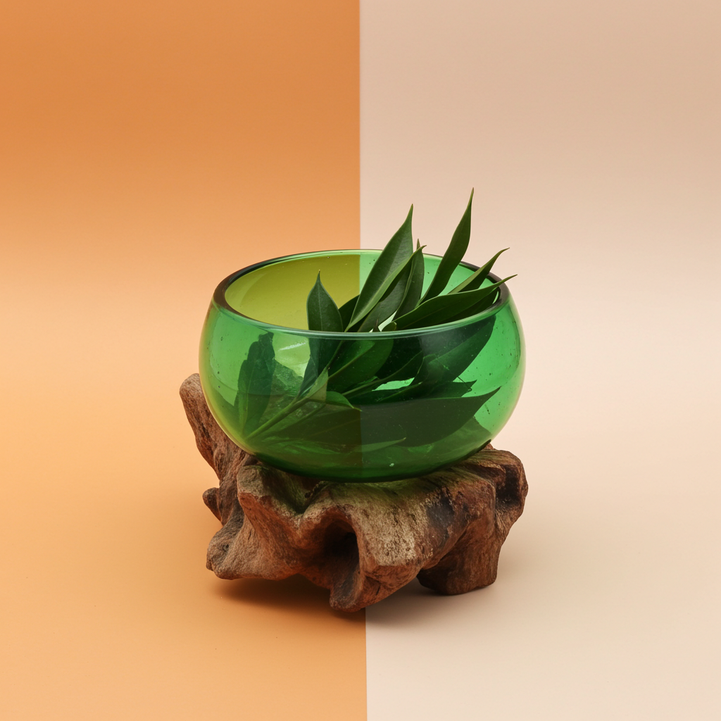 Molton Recycled Beer Bottle Glass Wide Bowl On Wooden Stand