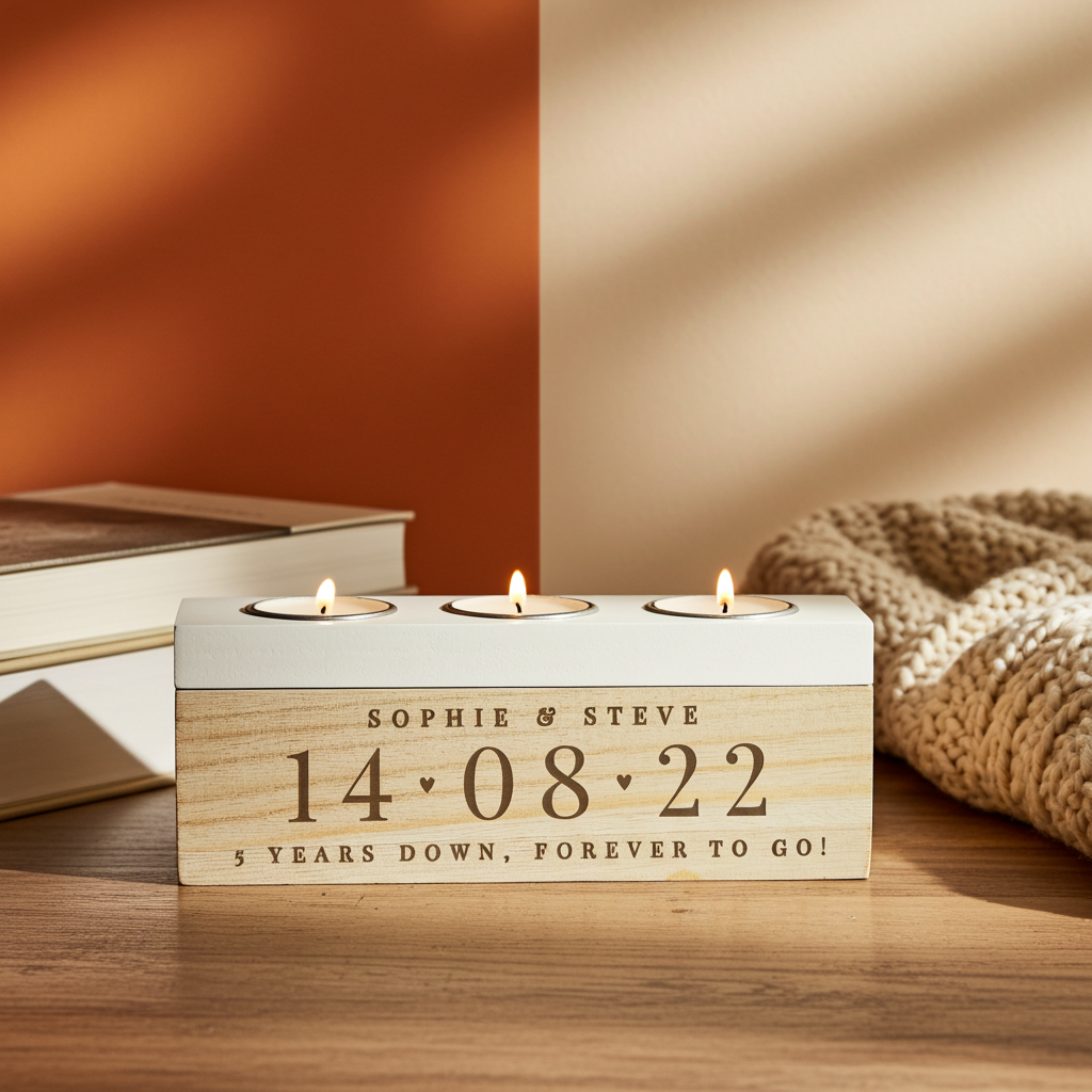 Personalised Triple Tealight Holder | A Beautiful Way to Commemorate a Special Date - Artfully Curated Creations and identify whats in the image