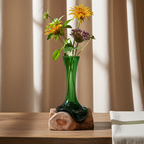 Molton Recycled Beer Bottle Glass Flower Vase On Wooden Stand