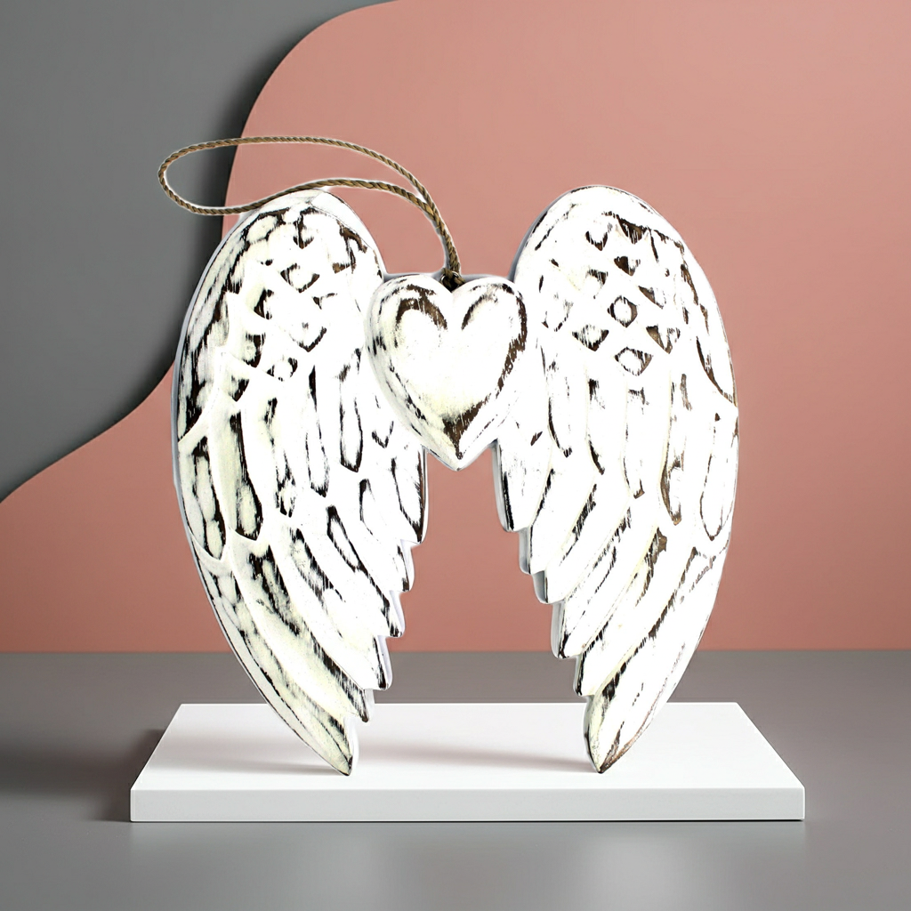 Hand Crafted 24cm Double Angel Wing With Heart - Artfully Curated Creations and identify whats in the image