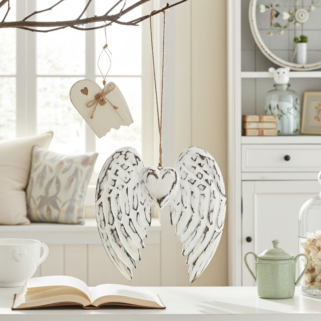 Hand Crafted 24cm Double Angel Wing With Heart - Artfully Curated Creations and identify whats in the image