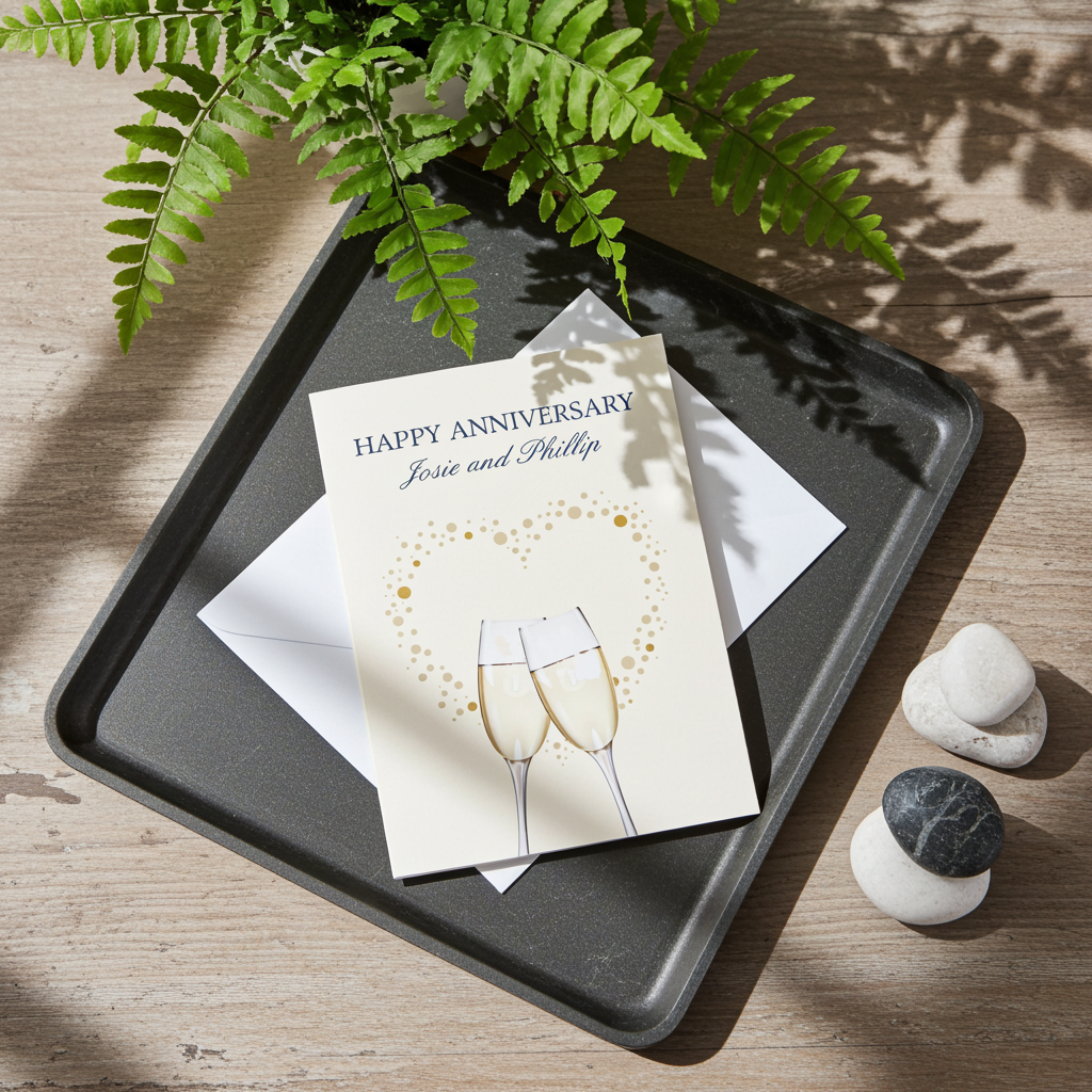 Personalised Gold Champagne Flutes Greeting Card | A Stylish Way to Celebrate Their Special Day - Artfully Curated Creations and identify whats in the image