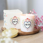 French Tulip Scented Candle for Mum | Cream Glass Jar with Folk Heart Design | 28hr Burn | Mother’s Day Gift