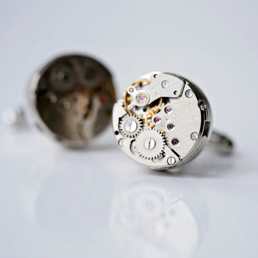 Personalised Engraved Gear Movement Cufflinks | Modern Font Engraved | A Personal Gift