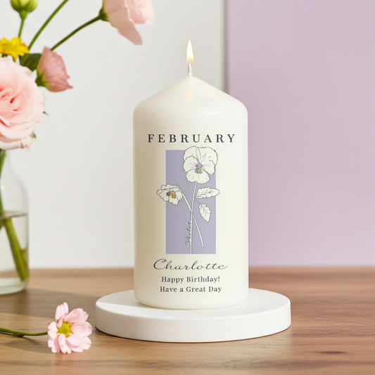 Personalised Birth Flower Pillar Candle | Handmade | A personal gift