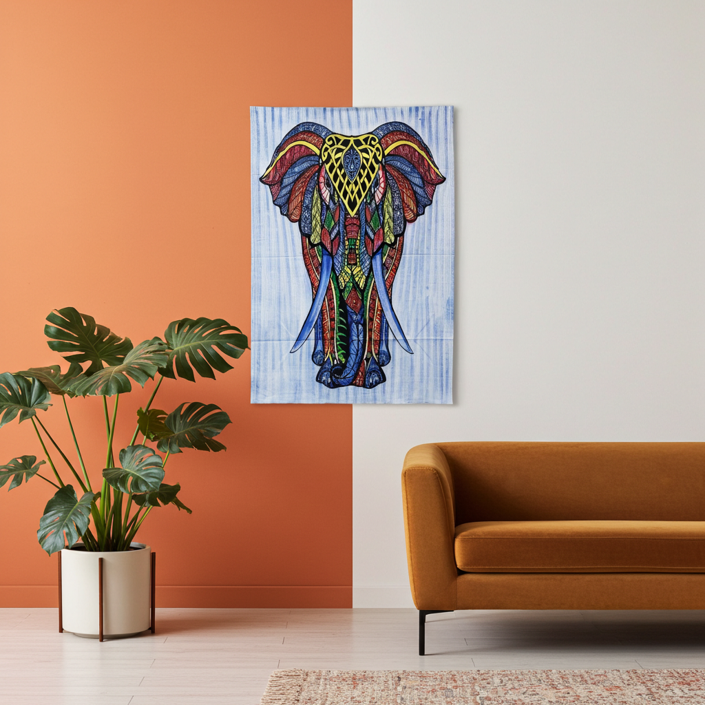 Hand Brushed Cotton Wall Art - Elephant