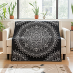 Black & White Double Bed Spread / Wall Art - Lotus Flower
