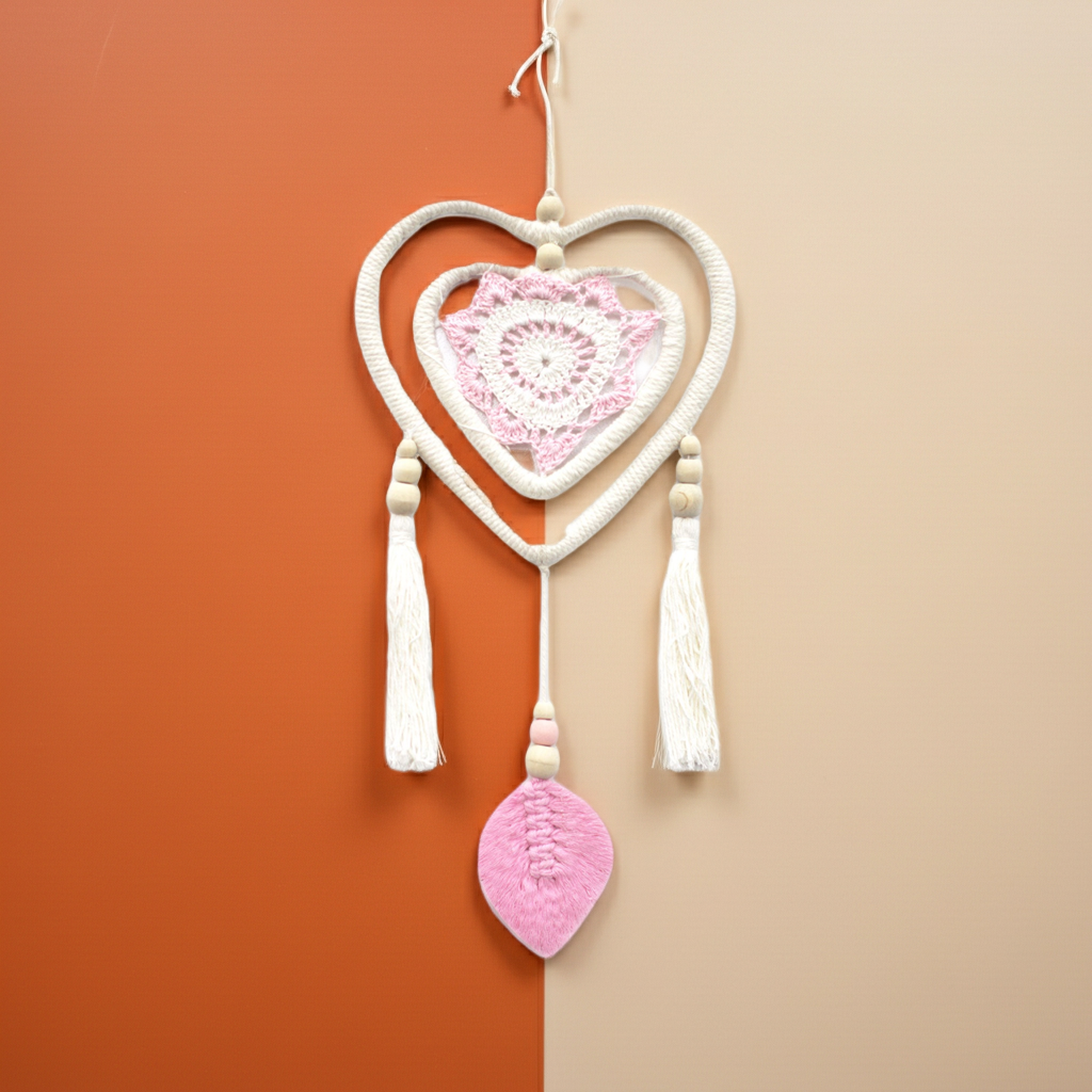 Pink Heart In Heart Dream Catcher - Medium
