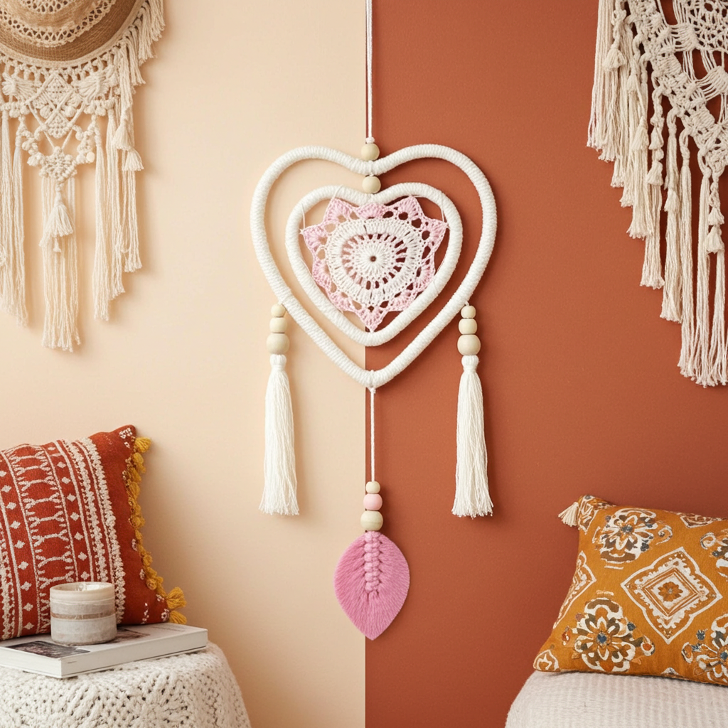 Pink Heart In Heart Dream Catcher - Medium