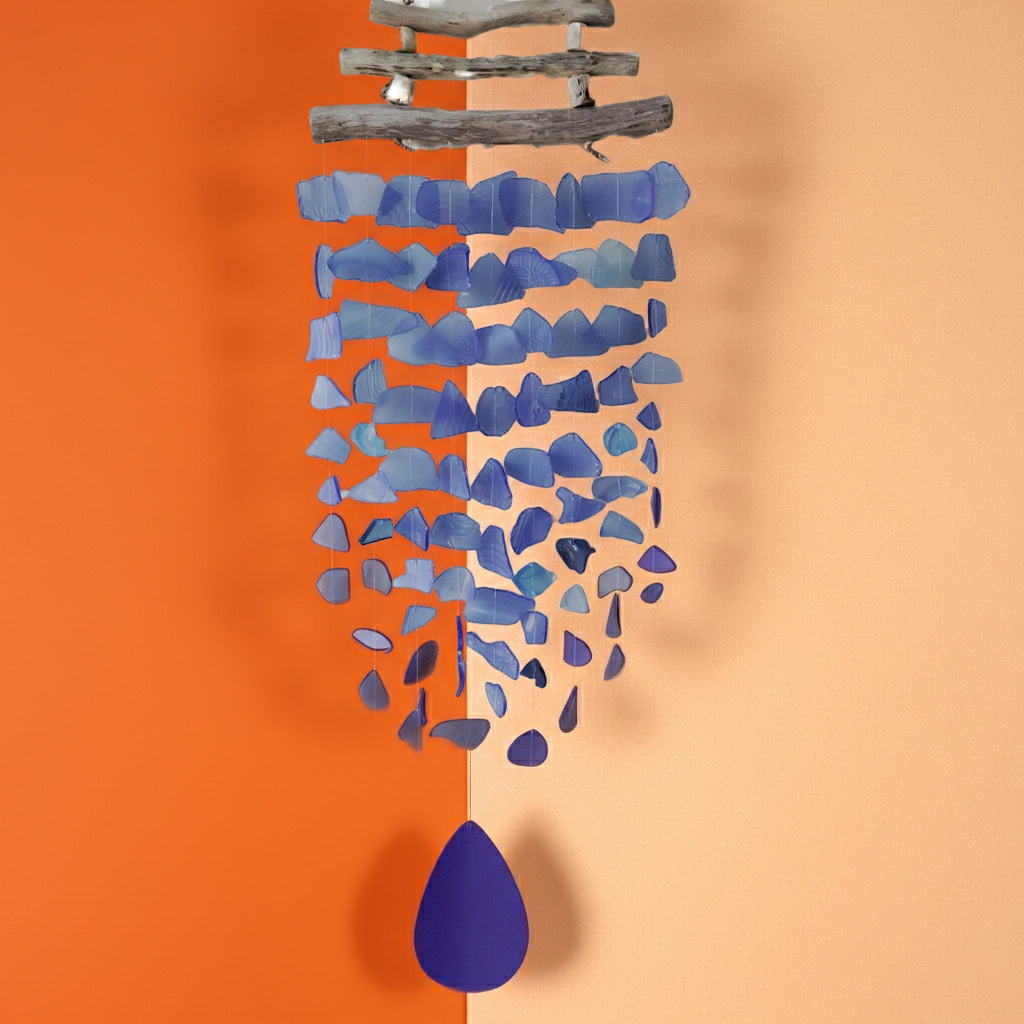 Recycled Glass Three Stick Wind Chimes - Blue