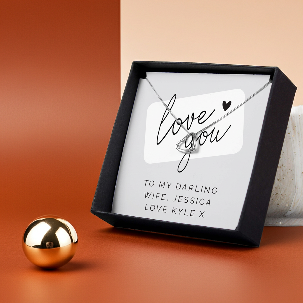 Personalised ‘Love You’ Silver Necklace | Engraved Sentiment Card & Gift Box - Artfully Curated Creations and identify whats in the image