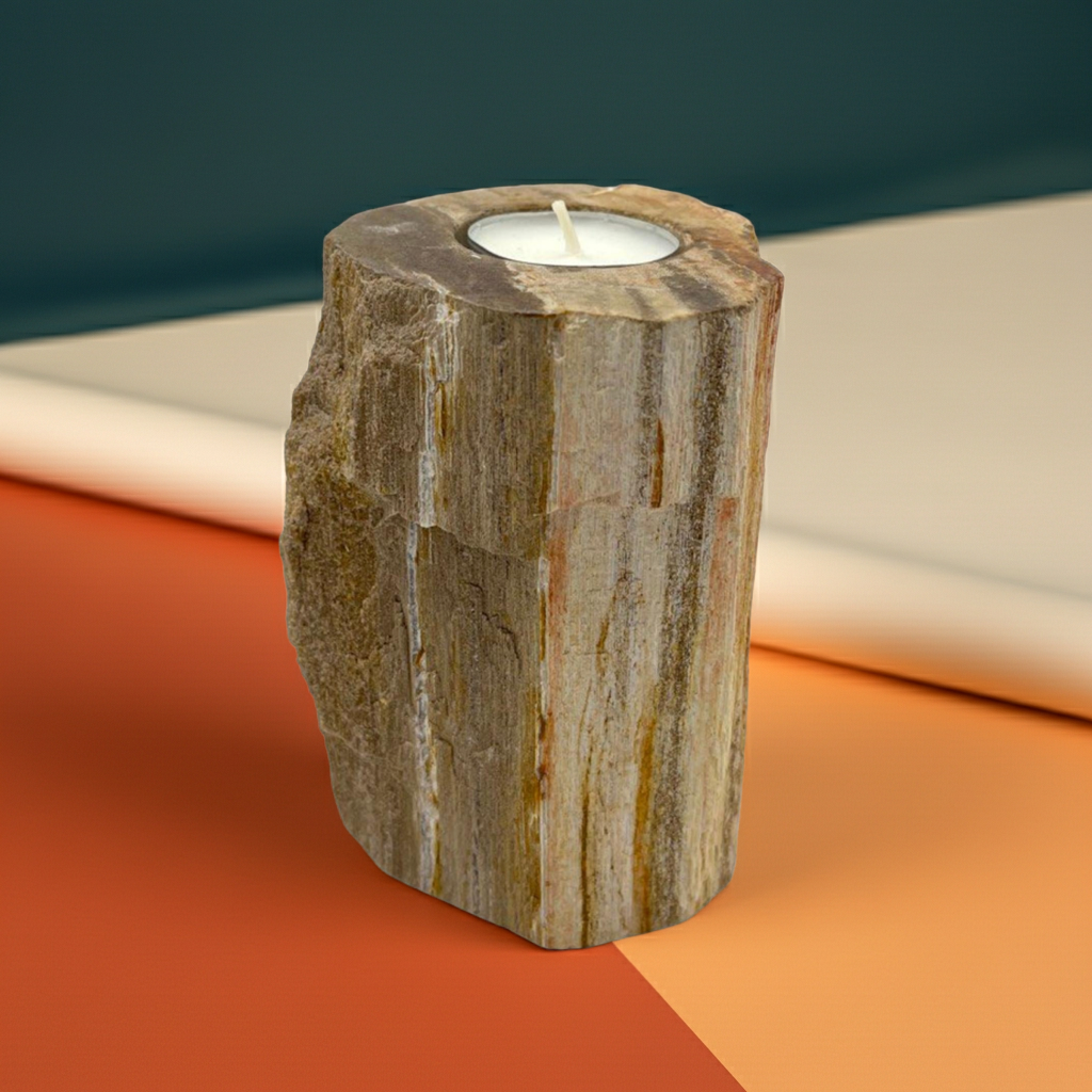 Petrified Wood Tall Single Candle Holder
