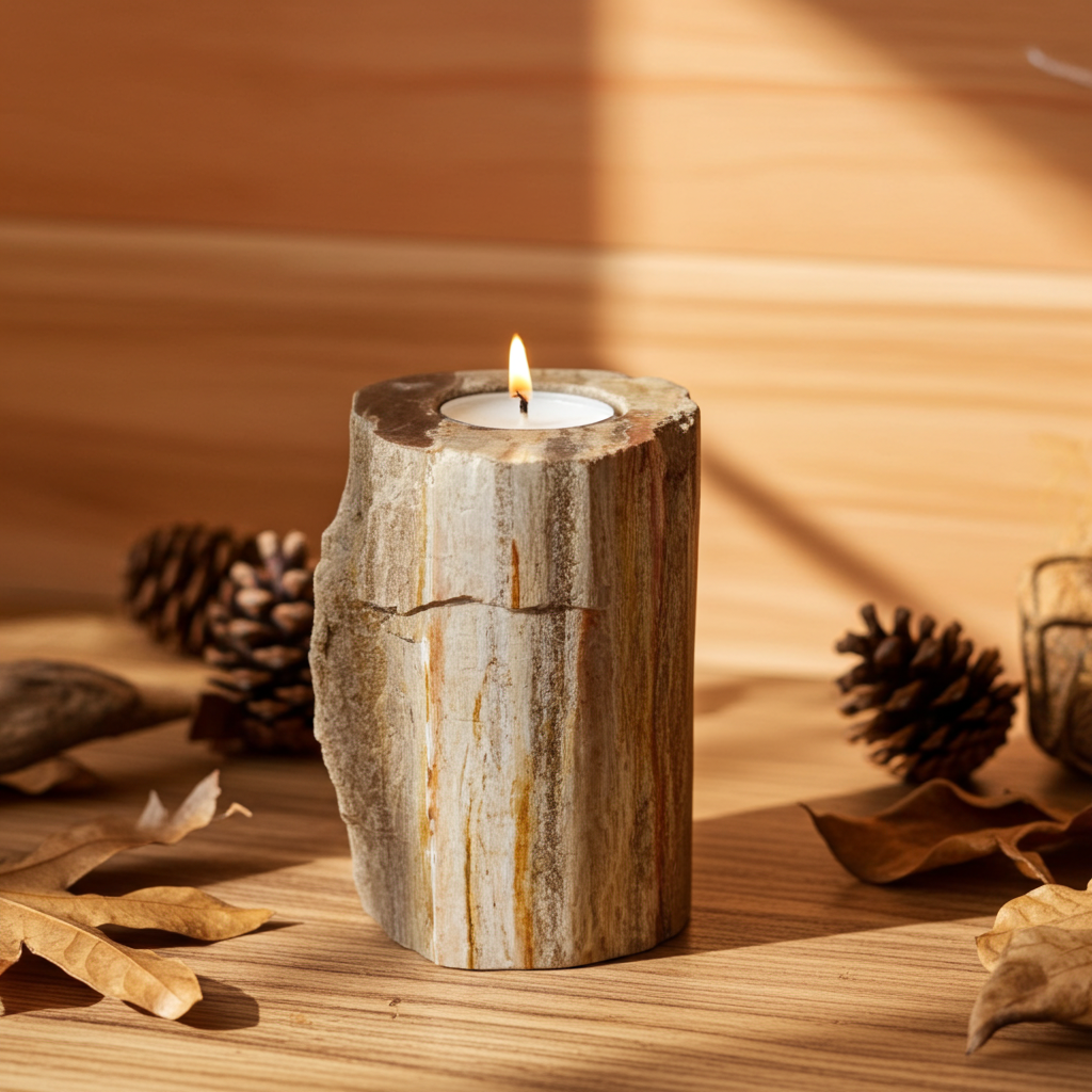 Petrified Wood Tall Single Candle Holder