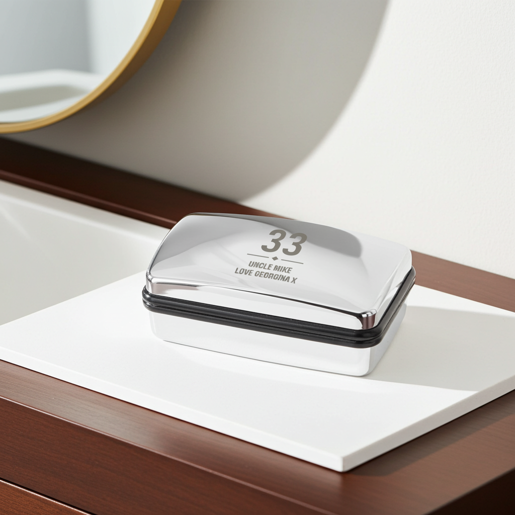 Personalised Age Cufflink Box | Engraved Chrome Keepsake for Birthdays, Weddings & Father’s Day - Artfully Curated Creations and identify whats in the image