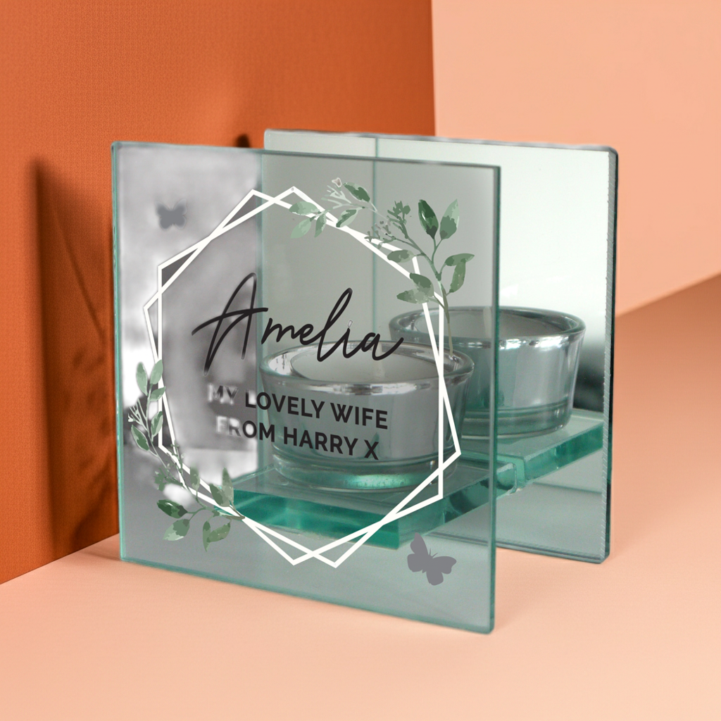 Personalised Mirrored Glass Tea Light Holder | A Modern & Thoughtful Gift - Artfully Curated Creations and identify whats in the image
