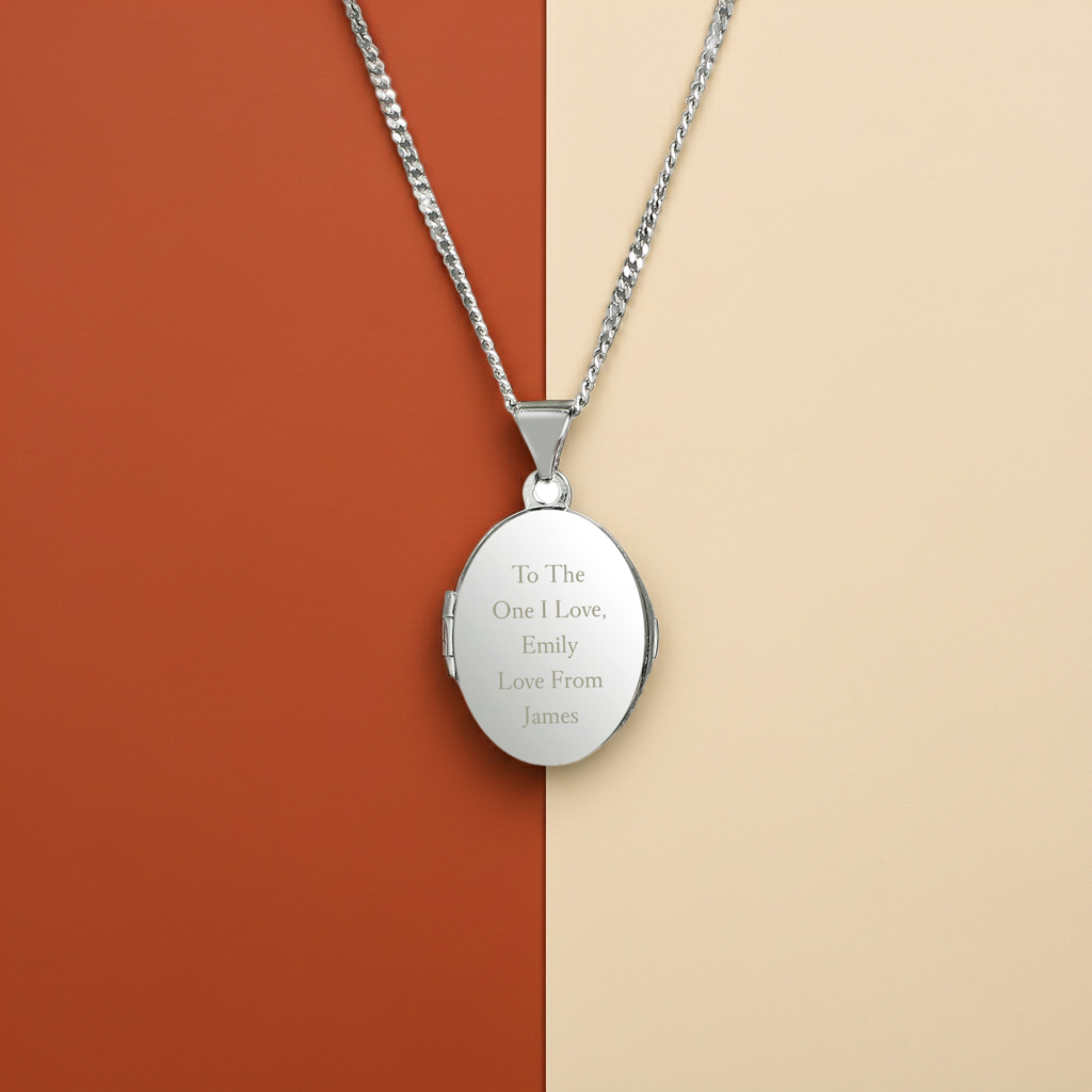 Personalised Sterling Silver Oval Locket | Engraved 5‑Line Message & Photo Keepsake Gift Box - Artfully Curated Creations and identify whats in the image